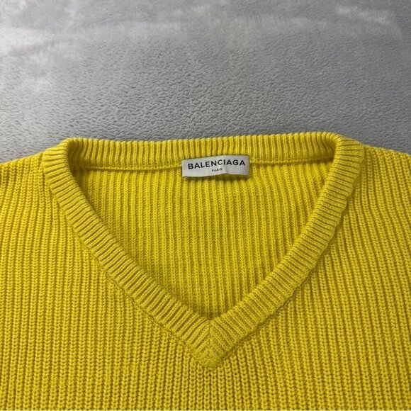 Balenciaga Paris Yellow V Neck Oversized Heavy Knit Sweater Men's Size XS/34 EU - Picture 9 of 16